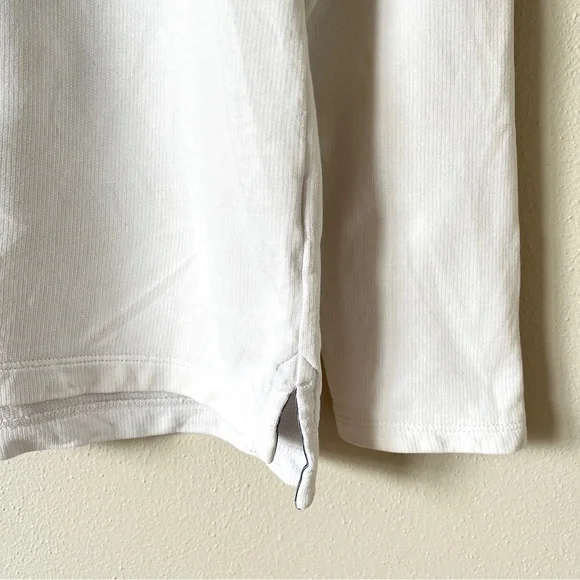 LL Bean Women's White Cotton French Terry 1/4 Button Pullover with Navy Trim - Picture 5 of 16